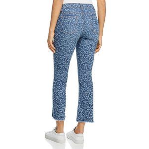 M Michael Kors Floral Raw Hem Flare Cropped Jeans
